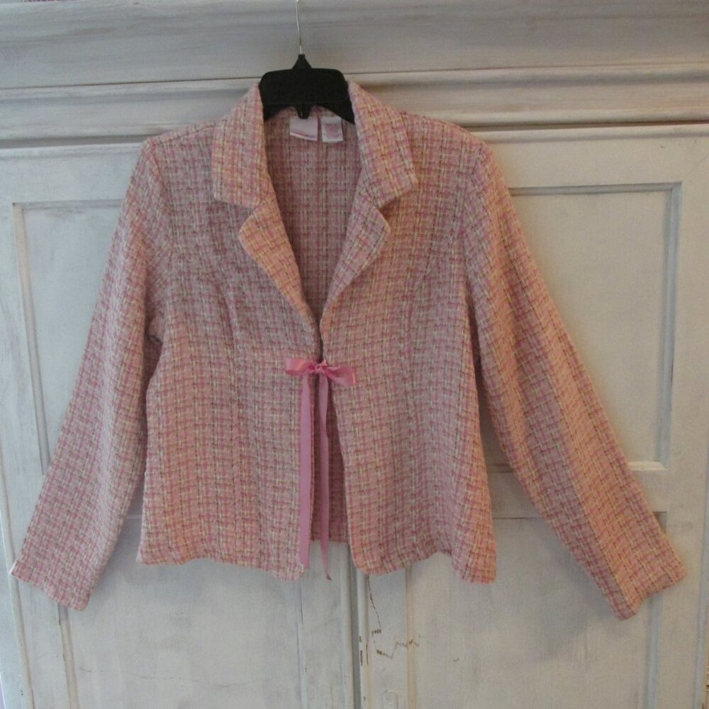 XHILARATION WOMEN'S SIZE XL JACKET PINK TWEED PLAID BLAZER BARBIE SPRING PREPPY